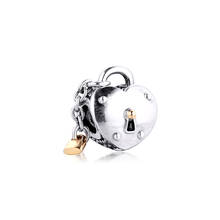 Se adapta a Pandora Charms para pulseras Corazón de dos tonos y cuentas de bloqueo 100% joyería de plata esterlina 925 envío gratis 2024 - compra barato