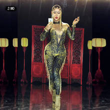 gold Jumpsuit Sexy Tassel Rhinestone for Women party club Singer Costume Stage dance wear DS Clothing birthday Chinese style bar 2024 - buy cheap