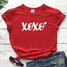 Camiseta divertida de San Valentín con corazón XOXO para mujer, camiseta bonita con estampado de San Valentín, 100% de algodón camiseta estampada, Top, envío directo 2024 - compra barato