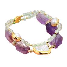 GG Jewelry Natural Purple Amethyst Green Round Faceted Prehnite White Pearl Bracelet 8" 2024 - buy cheap