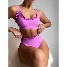 Bikini de cintura alta para mujer, bañador Sexy con volantes, conjunto de Bikini de pierna alta, traje de baño para mujer 2021 2024 - compra barato
