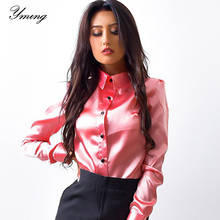 Yming blusa feminina de botões e gola virada, camiseta de manga comprida para mulheres, roupas de túnica para escritório 2024 - compre barato