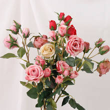 Flores artificiais rosa seda para casamento, decoração curta interna enfeites de trabalho faça você mesmo toque de seda para presentes de dia dos namorados 2024 - compre barato