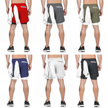 Shorts de corrida masculino, calção de dupla camada com tecido de secagem rápida, para praia, academia e fitness, 2 em 1 2024 - compre barato