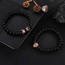 Fashion Micro Inset Crown Lion Head 4 Color Alloy Accessories Jewelry Black Pumice Stone Women Men Beads Bracelet Bangle 2/Set 2024 - buy cheap