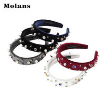 MOLANS Pearl Rhinestone Wide Headband Women Fashion Solid Color Elastic Hair Band Elegant Lady Hair Hoop Hair Accessories 2022 2024 - buy cheap