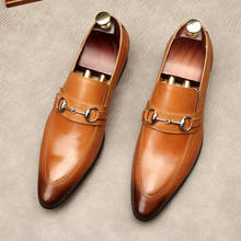 Sapatos social masculinos em couro legítimo eur45, preto/marrom, sapatos de escritório com fivela, calçados sociais para homens 2024 - compre barato