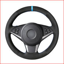 Black Suede Light Blue Marker Car Steering Wheel Cover for BMW E60 530d 545i 550i E61 2005-2009 E63 E64 630i 645Ci 650i 2024 - buy cheap