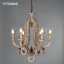 Retro vintage wooden chandeliers american style 6 light french hanging chandelier lighting fixtures for dining room bedroom 2024 - buy cheap