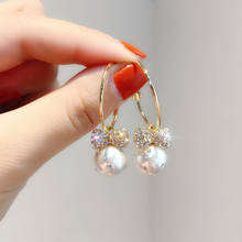 Pendientes de estilo coreano para mujer, aretes con perlas de Lazo de cristal roja, de Red salvaje, a la moda, al por mayor 2024 - compra barato