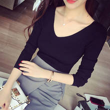 New Spring Autumn Double V Neck knitted Sweater Women Long sleeve Pullover basic sweaters female 2020 korean version knit Tops 2024 - buy cheap