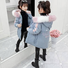 Новинка 2019 года; модная детская зимняя куртка зимнее пальто для девочек детское теплое длинное пуховое пальто с меховым воротником и капюшоном для От 4 до 12 лет-подростков 2024 - купить недорого