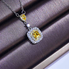 QTT-Cadena de alto grado para mujer, collar cuadrado amarillo de plata 925, cristal rosa de lujo, colgante de diamante completo, fiesta de compromiso 2024 - compra barato