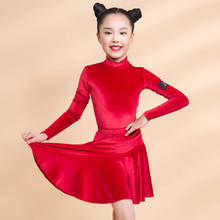 Latin Dance Costumes Suits Velvet Long Sleeve Performance Clothes Girls Latin Dance Dress One-Piece Tops Skirts Outfit DNV14342 2024 - buy cheap