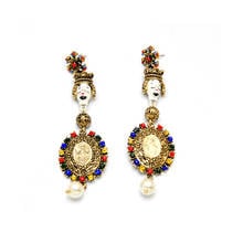Baroque Vintage Fashion Vintage crystal colors Pearl Dangle Long Tassel Pendant Retro Statement Earring Women Party Earrings 2024 - buy cheap