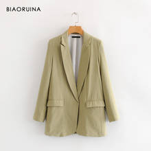 BIAORUINA Women's Casual Long Blazer Coat Pockets Notched Collar Office Lady Loose Fashion Blazer Female Vintage Outerwear 2024 - buy cheap