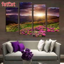 Fatcat pôr-do-sol primavera paisagem 4 peças faça você mesmo pintura de diamante quadrado completo broca redonda bordado venda decoração ae2641 2024 - compre barato