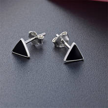 925 Sterling Silver Black Triangle Stud Earrings For Women Wedding Gift Female pendientes mujer moda aretes de mujer 2024 - buy cheap