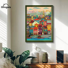 Póster de lona colorido nórdico Vintage para casa, Impresión de imagen de Ciudad de dibujos animados, lienzo de una pieza, decoración para el salón 2024 - compra barato