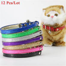 12 Pcs Colorful Glitter PU Leather Pet Collars For Cat Puppy Neck Kitten Necklace with Bells and Elastic Safety Cat Collar S M L 2024 - buy cheap