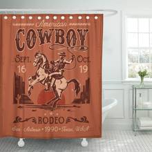 Western Rodeo Cowboy Sitting on Rearing Horse in Retro Shower Curtain Waterproof Polyester Fabric 72 x 72 Inches with Hooks 2024 - buy cheap