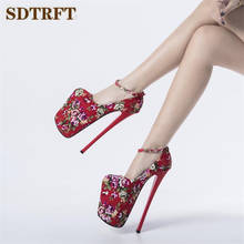 Sdtrft-sapatos de salto alto feminino, plataforma fina, alça de tornozelo, stiletto, bico arredondado, 22cm 2024 - compre barato