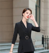 Blaser formal de manga comprida feminino, casaco social para mulheres outono inverno blaser roupas tops elegante preto plus size 2024 - compre barato