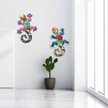 Gecko decoração de arte de parede, 2 peças, ferro forjado, à prova de ferrugem, mural de arte, cores brilhantes, jardim, árvore, cerca 2024 - compre barato