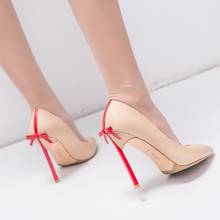 Spring new bow-knot pointed shallow leather stiletto sexy bridal wedding shoes wild banquet dress large size women's single shoe 2024 - buy cheap