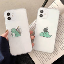 Bonito dos desenhos animados animal dinossauro casal caso de telefone para iphone 12 mini 11 pro max x xs xr 7 8 mais transparente macio à prova de choque capa 2024 - compre barato
