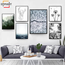 Tela de floresta escandinavo, poster da natureza do oceano nórdico da paisagem da parede, arte de impressão, pintura de imagem decorativa, decoração de sala de estar 2024 - compre barato