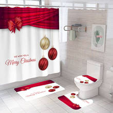 Merry Christmas Pattern Fabric Bathroom Shower Curtain Christmas Bell Anti-skid Bath Rugs Carpet Toilet Lid Cover Mat Home Decor 2024 - buy cheap