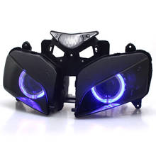 Motocicleta personalizado hid bi-xenon projetor farol conjunto l/h feixe led azul anjo olhos lâmpada para honda cbr1000rr 04-07 modelos 2024 - compre barato