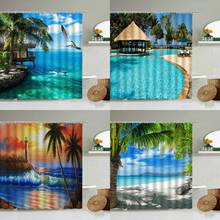 Sea Beach Shower Curtain Coconut Tree On Vacation Bathroom Waterproof Polyester Curtains Home Decoration Background Wall Cloth 2024 - buy cheap