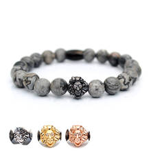 Pulsera de León con cuentas de piedra de mapa natural para hombre y mujer, brazalete, accesorios 2024 - compra barato