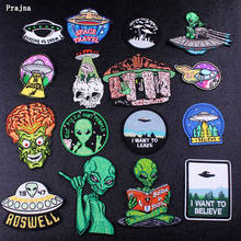 Prajna Cartoon Alien Patch UFO Cloth Patches Embroidered Patches For Clothes Applique Rock Skull Bands Badge Iron on Patches DIY 2024 - buy cheap