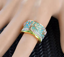 2019 Newest Flower Tree Rings Fashion Gold Pink Opal Green Enamel Wide Ring For woman Party Crystal Vintage Jewelry 2024 - buy cheap