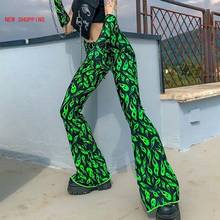 2021 New Green Fire Print Flare Pants High Waist Bell Bottom Sexy Women Streetwear Harajuku Y2K Punk Trousers Winter Autumn 2024 - buy cheap