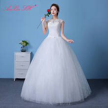 AnXin SH white lace flower princess wedding dress vintage o neck beading little flower ball gown dubai red wedding dress 2024 - buy cheap