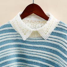 Женский кружевной свитер со съемным воротником, с цветочным принтом и отложным воротником 2024 - купить недорого