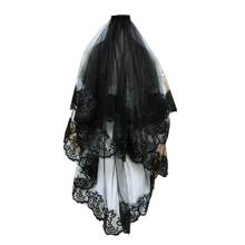 Однослойная женская черная мантилия свадебная вуаль с цветочной кружевной отделкой, костюм для косплея на Хэллоуин, прозрачные аксессуары для волос 2024 - купить недорого
