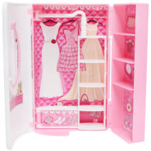 Armario de plástico de alta Bolsa De Calidad con espejo, conjunto de dormitorio, accesorios de vestido de juguete para Barbie, casa de muñecas, muebles 2024 - compra barato