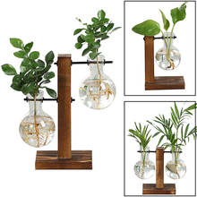 Terrarium Hydroponic Plant Vases Vintage Flower Pot Transparent Vase Wooden Frame Glass Tabletop Plants Home Bonsai Decor 2024 - buy cheap