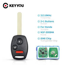 KEYYOU-llave remota de coche N5F-S0084A, reemplazo de 3 botones para Honda Civic Accord EX 313,8 2006 2007 2008 2009 2010, 2011 Mhz, Chip ID46 2024 - compra barato