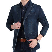 Mens Denim Blazer Men Fashion Cotton Vintage Suit Outerwear Male Blue Coat Denim Jacket Men Slim Fit Jeans Blazers 2024 - buy cheap