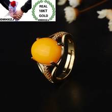 OMHXZJ Wholesale European Fashion Hot Jewelry Woman Girl  Party Birthday Wedding Gift Oval Amber Resizable 18KT Gold Ring RR845 2024 - buy cheap