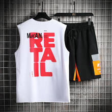 2021 new men summer men sportswear two-piece sleeveless print T-shirt shorts vest suit youth trend suit 2024 - buy cheap