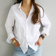 Женские рубашки и блузки 2021 женская блузка Топ с длинным рукавом Повседневная офисная Свободная блузка с отложным воротником Женская белая рубашка 2024 - купить недорого