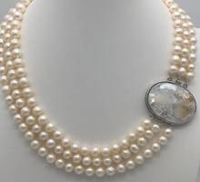 Collar de perlas de agua dulce, joyería con cierre de camafeo, 3 filas, 7-8MM, envío gratis 2024 - compra barato