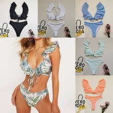 2021 Biquini Deep V Neck Swimwear Solid Color Bikini Set Beachwear Sexy Bikinis Women Bathing Suit Beachwear 2024 - buy cheap